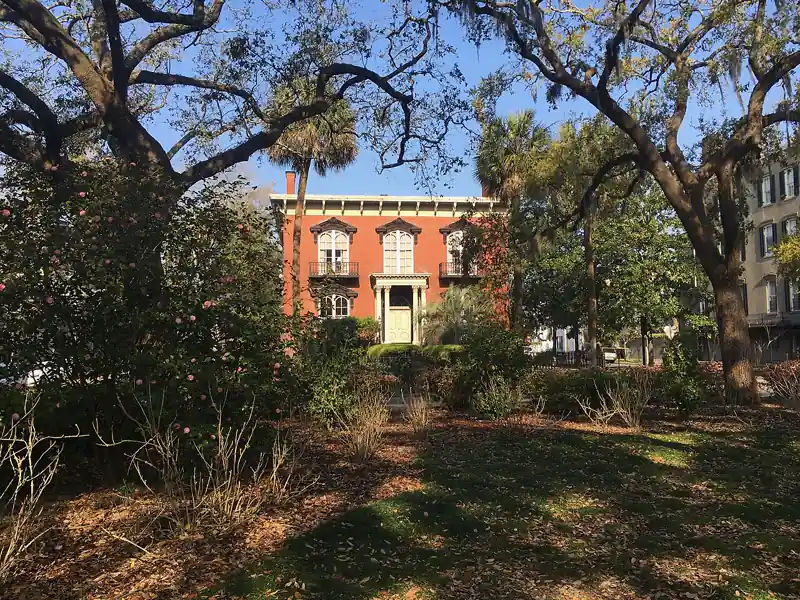 Mercer House seen from Monterey Square in Savannah